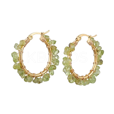 Natural Peridot Hoop Earring EJEW-JE05709-02-1