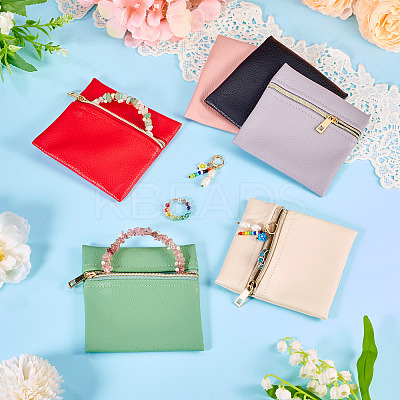 6Pcs 6 Colors Imitation Leather Jewelry Storage Zipper Bags ABAG-TA0001-66B-1