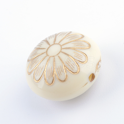 Flat Round with Flower Plating Acrylic Beads PACR-Q102-213A-1