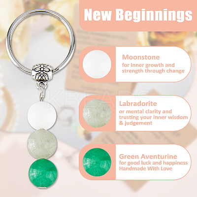 2Pcs 2 Styles Alloy with Gemstone Beads and Iron Keychains KEYC-FH0001-63-1
