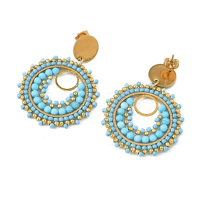 304 Stainless Steel with Glass Seed Beads Stud Earrings EJEW-MZ00761-1