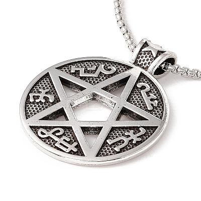 Alloy David Star Pendant Necklace with 201 Stainless Steel Box Chains LS-NJEW-E016-12AS-1