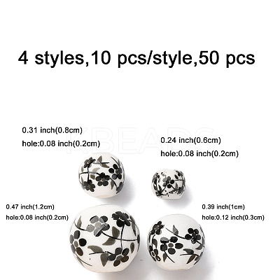 40Pcs 4 Styles Handmade Printed Porcelain Beads PORC-FP0001-04-1