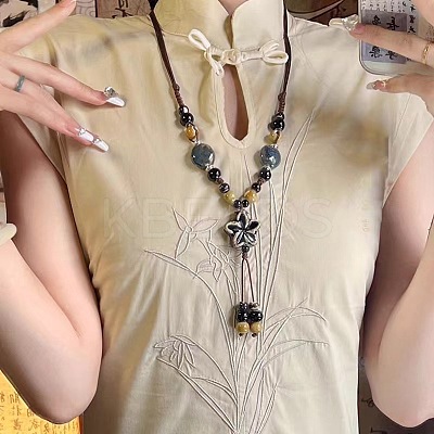 Alloy & Porcelain Beaded Flower Tassel Pendant Long Bib Necklaces for Women WG23FEE-01-1