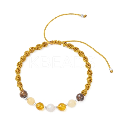 Natural Tiger Eye & White Moonstone & Yellow Jade & Synthetic Citrine Round Beads Braided Bead Bracelets for Women BJEW-JB12917-04-1