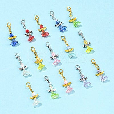 8Pcs Acrylic & Glass Pearl & Alloy Pendant Decorations HJEW-FS00071-1