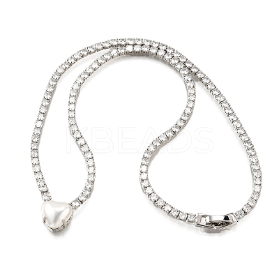 Brass Pave Clear Cubic Zirconia Tennis Necklaces NJEW-K287-02P-1