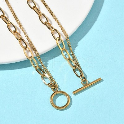 304 Stainless Steel Curb Chain & PaPerclip Chain 2-Strand OT Necklaces for Women NJEW-G193-02G-1