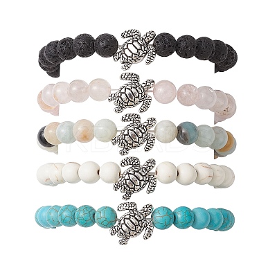 Natural & Synthetic Mixed Gemstone Stretch Bracelets for Women BJEW-JB10087-1