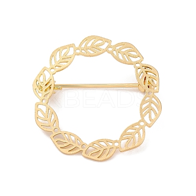 Hollow Leaf Ring Brass Brooches for Women JEWB-Z032-01G-1