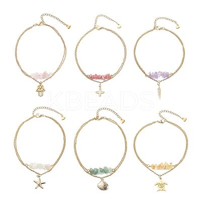 304 Stainless Steel Multi-Strand Charm Anklets AJEW-AN00511-1