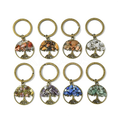 Tibetan Style Alloy & Natural Mixed Gemstone Chips Pendant Keychain KEYC-JKC00646-02-1