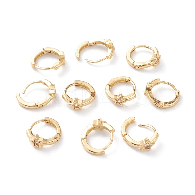 Brass Micro Pave Clear Cubic Zirconia Huggie Hoop Earrings EJEW-H109-06G-1