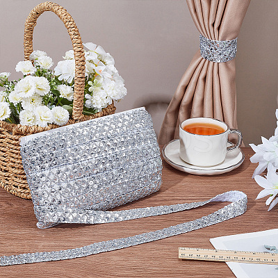 Polyester with PVC Paillette Lace Trim Ribbon OCOR-WH0101-91B-1