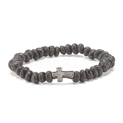 Natural Lava Rock Beaded Stretch Bracelet BJEW-JB08294-01-1