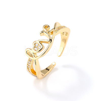Brass Micro Pave Clear Cubic Zirconia Cuff Rings for Women MW8847-1-1
