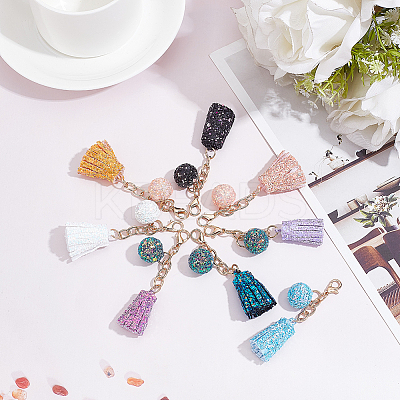 8Pcs 8 Colors Laser Style Sequins Cloth Ball Tassel Pendant Decoration KEYC-WR0001-23-1
