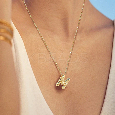 1pc Brass Chain with Alloy Letter Pendants Necklaces NJEW-LP0001-41M-G-1