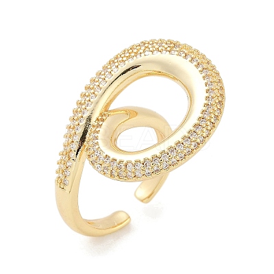 Brass Micro Pave Clear Cubic Zirconia Cuff Rings for Women Men RJEW-Z080-04G-1