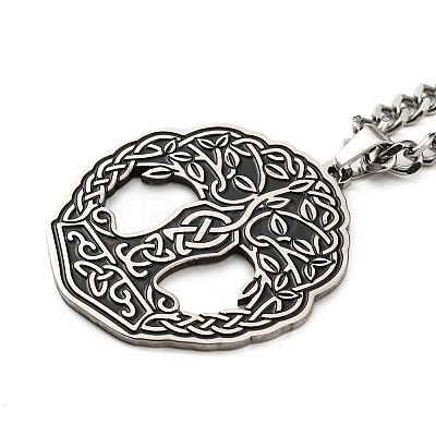 201 Stainless Steel Enamel Tree of Life Trinity Knot Pendant Necklaces NJEW-G115-09P-1