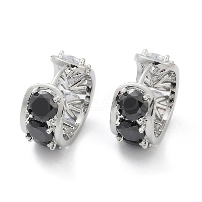 Brass Black Cubic Zirconia Hoop Earrings EJEW-Q016-11P-1