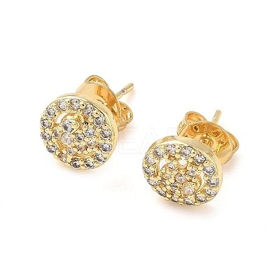 Round Brass Micro Pave Clear Cubic Zirconia Stud Earrings EJEW-Z144-14G-1