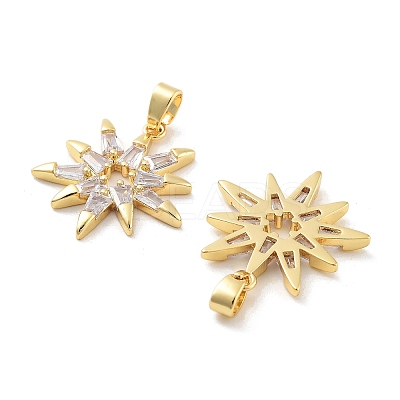 Rack Plating Brass Micro Pave Clear Cubic Zirconia Pendants KK-C063-04G-1