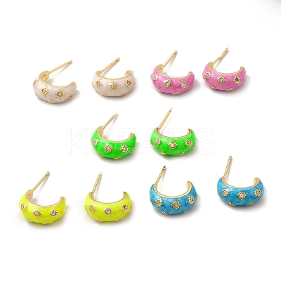 Brass Micro Pave Cubic Zirconia Stud Earrings with Enamel for Women EJEW-H091-05G-1