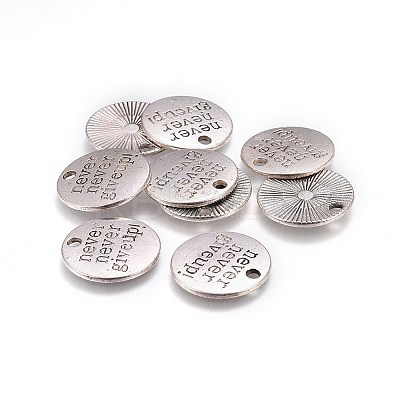 Tibetan Style Alloy Flat Round Carved Word Never Give Up Pendants LS-TIBEP-12585-AS-NR-1