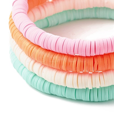 4Pcs 4 Colors Hanamade Polymer Clay Heishi Surfer Stretch Bracelets Set BJEW-JB07716-1