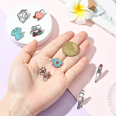8Pcs 8 Styles Medical Theme Enamel Pins JEWB-CJ0001-61-1