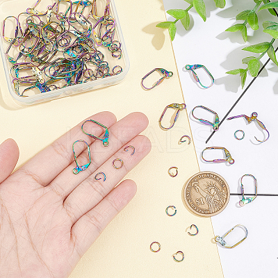 50Pcs Rainbow Color 304 Stainless Steel Leverback Earring Findings DIY-DC0001-52-1