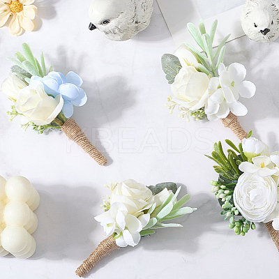 6Pcs 3 Styles Silk Cloth Flower Boutonniere Brooch AJEW-CP0006-34-1