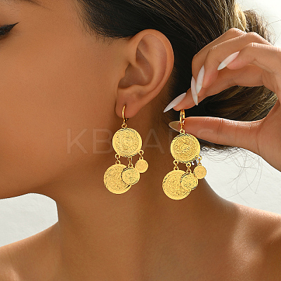 Vintage Brass Coin Tassel Hoop Earrings BH8763-1