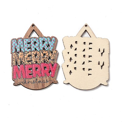Single Face Printed Wood Big Pendants WOOD-D025-05-1
