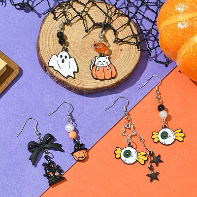 Halloween Theme DIY Alloy Enamel & Acrylic Dangle Earrings Making Kits DIY-YW0009-97-1