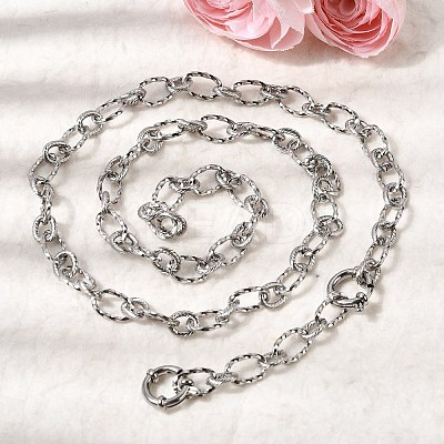 7MM 201 Stainless Steel Twisted Oval Link Chain Necklaces NJEW-K302-01P-1