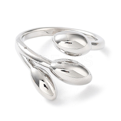 Leaf Rack Plating Brass Cuff Rings RJEW-D020-07P-1