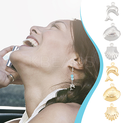 48Pcs 6 Style 304 Stainless Steel Charms STAS-UN0054-81-1