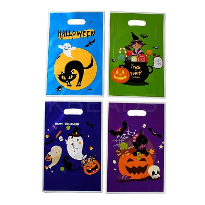 50Pcs 4 Styles Halloween Printed OPP Cellophane Packaging Bags with Die Hole Handles ABAG-C013-01-1