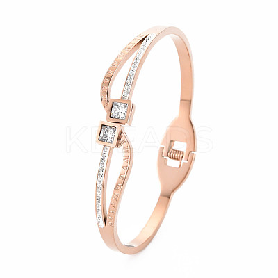 Crystal Rhinestone Wave Bangle with Roman Numeral BJEW-N017-009RG-1