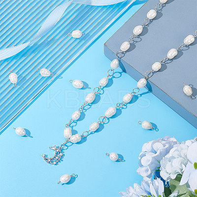 50Pcs Natural Cultured Freshwater Pearl Bead Connector Charms PEAR-HY0001-03-1