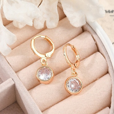 Brass Micro Pave Clear Cubic Zirconia Leverback Earrings EJEW-K300-05G-1