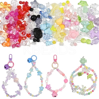 DIY Heart & Flower & Round Acrylic Beads & Alloy Keychain Making Kits DIY-YW0010-88-1