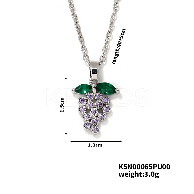 Delicate Grape Brass Rhinestones Pendant Necklace with Cable Chain for Women Girl PO3545-1
