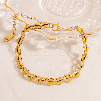304 Stainless Steel Heart Link Chain Bracelets for Women STAS-H249-19G-1