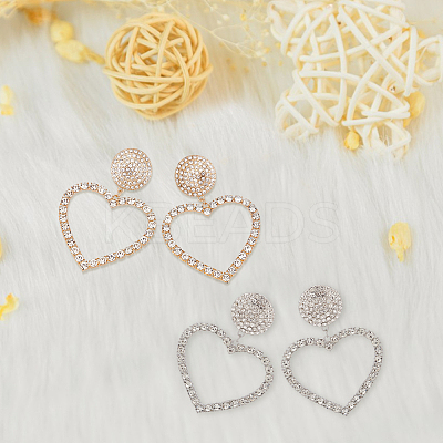 2 Pairs 2 Colors Crystal Rhinestone Hollow Out Heart Dangle Stud Earrings EJEW-AN0001-26-1