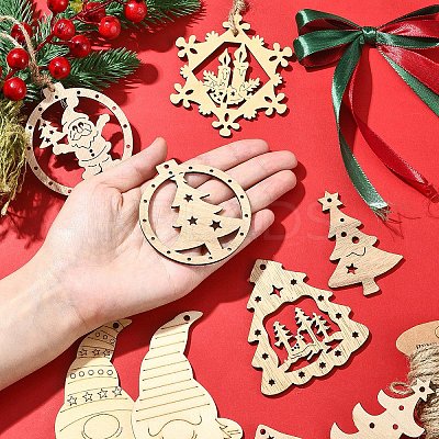 20Pcs 10 Styles Christmas Theme Undyed Wood Big Pendants WOOD-YW0001-25-1