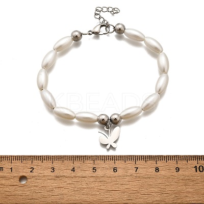 304 Stainless Steel Butterfly Charm Bracelets for Women BJEW-C098-08P-1