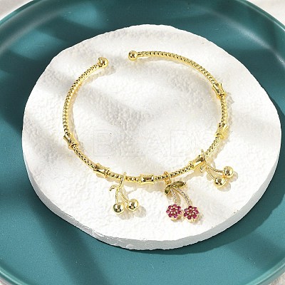 Brass Micro Pave Cubic Zirconia Fruit Charm Bangles for Women BJEW-Z089-01G-02-1